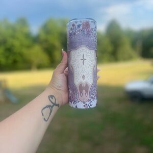 Boho cow skull tumbler, western drinkware, western accessories, Aztec tumbler